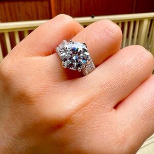 New Moissanite Engagement Luxury Ring 5CT, 18K White Gold Plated Sterling Silver